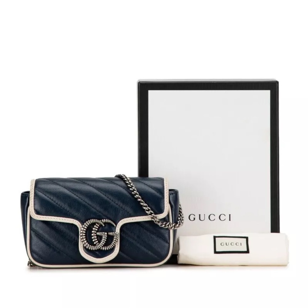 🆕💯% Auth Gucci GG Marmont Super Mini Crossbody Bag Leather Blue Agata